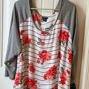 Floral Gray and Red Women's Top